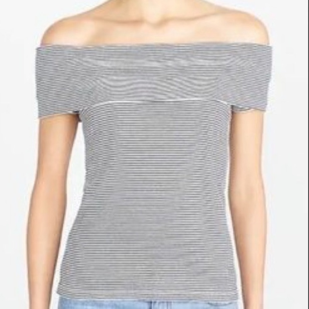 J. Crew Off Shoulder Striped Top Navy White S